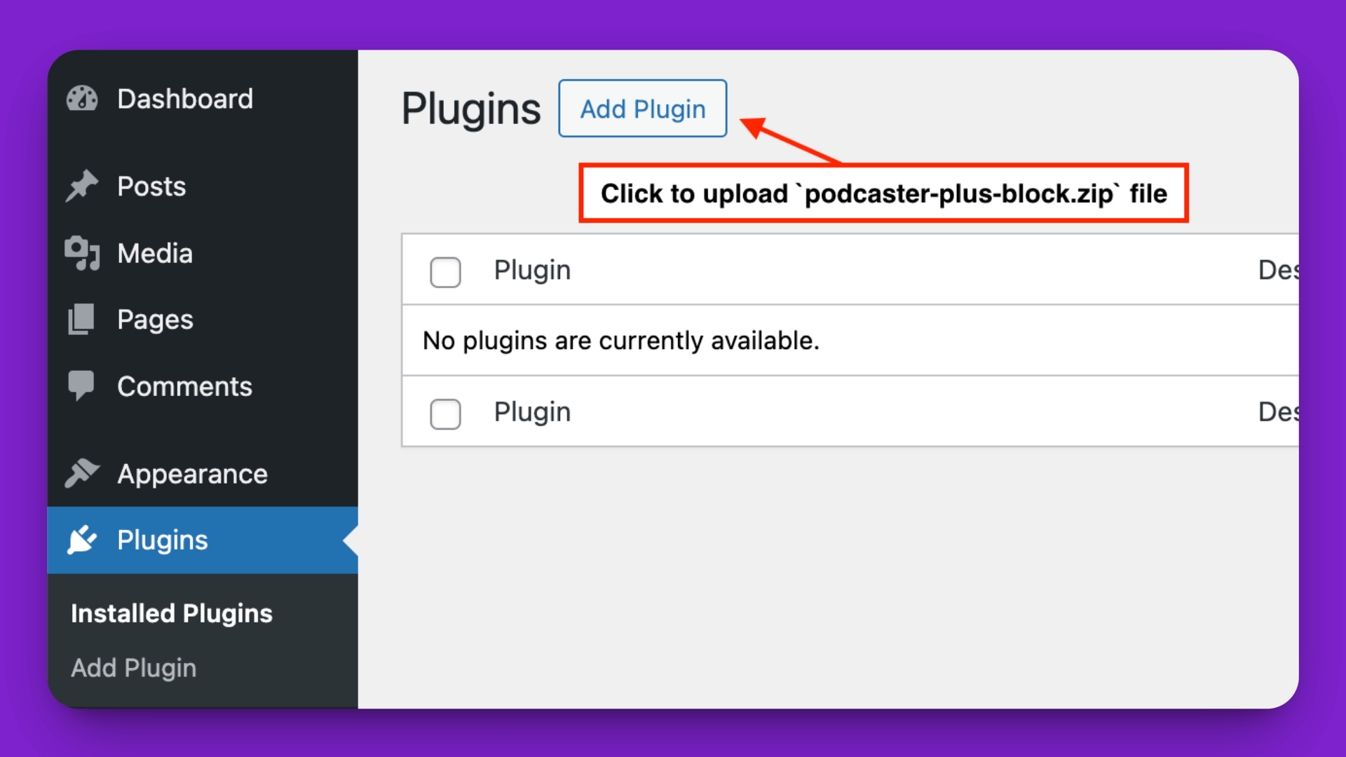 Uploading a new plugin in WordPress