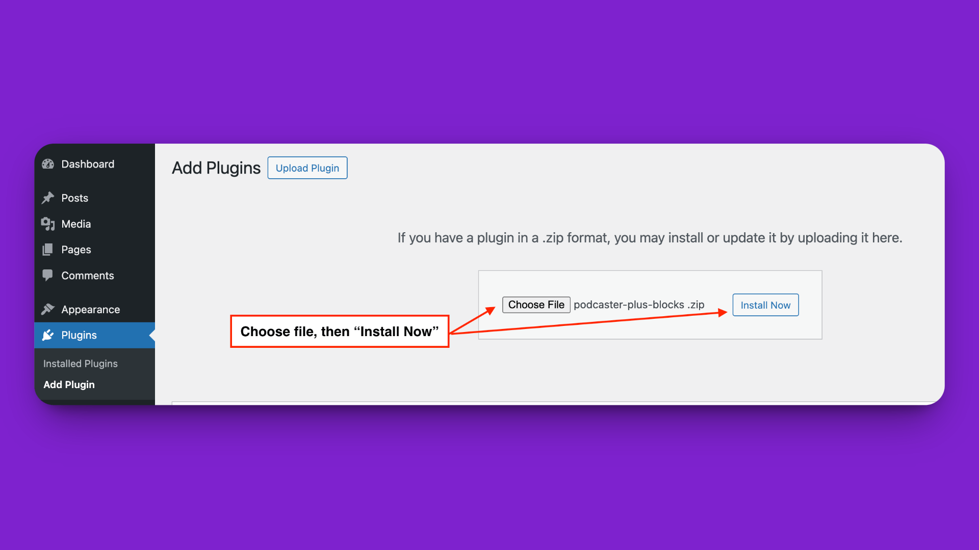 Selecting the plugin ZIP file