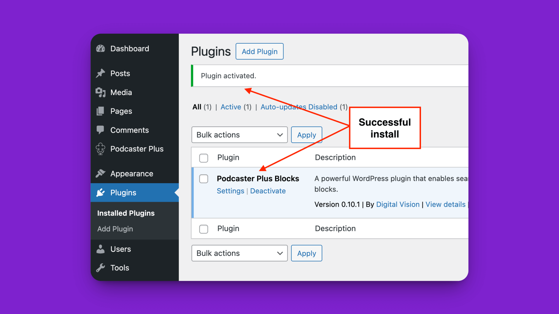 The plugin installed successfully